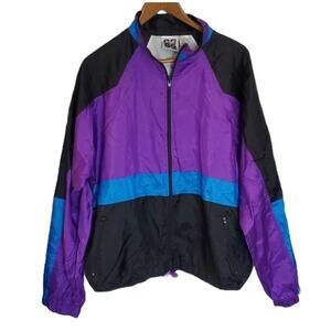 Sears Active Wear Vintage 90's Purple Blue Black Color Block Windbreaker…